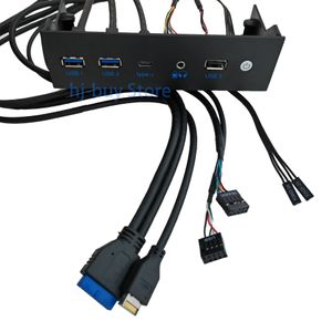 Värdfodral Moderkortets förlängningskabel 19p 9pin till 2-port USB 3.0 3.1 HD Ljudtyp E Type C Power SW LED 5.25in Front Bar Panel