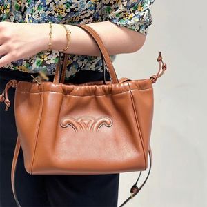luxury designers bag tote bag shoulder bags Draw string handbag purses Women totes brand letter genuine leather handbags cross body Shopping bag Brown bag 22cm
