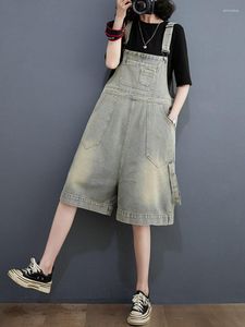 Kvinnors jeans jumpsuit sommar mode denim overaller löst vintage shorts fritid damer klassiska tvättade byxor harajuku byxor