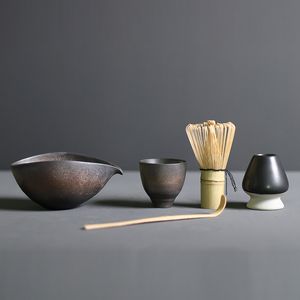 TEA CUPS 4 5st Set Matcha Set Bamboo Whisk Scoop Ceramic Bowl Traditionell inomhus Handgjorda Tea Making Tools Födelsevärandeset 230725