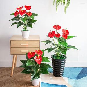 Fiori decorativi 18 Teste Piante artificiali Anthurium Foglie verdi finte per decorazioni da giardino all'aperto El Home Room Fiore Decorazione bonsai