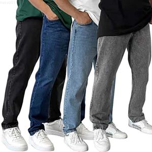 Baggy jeans för män märken raka breda byxor med sidofickor herrkläder svarta jogging byxor manliga hiphop man 230316 l230726