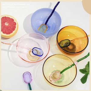 Servis uppsättningar färgad transparent skål hushållsvärmebeständig hög borosilikat glas bordsartar frukt sallad glass dessert cup 230725