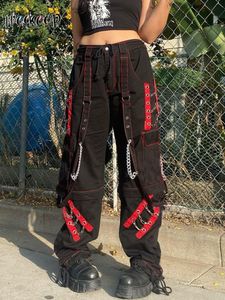 Women's Pants Capris Weekeep Punk Wide Leg Pants Streetwear Low Rise Baggy Gothic Cargo Pants Korean Hip Hop Patchwork Casual Trousers Women Harajuku 230726