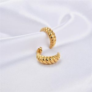 Stud Earrings Winter Gold Plated Stainless Steel Croissant Hoop For Lady Hypoallergenic Female Circle Waterproof Jewelry