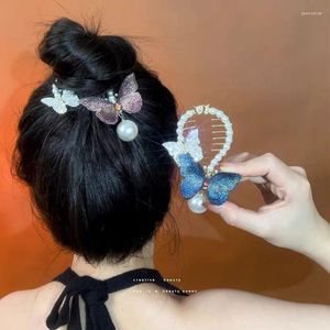 Hair Clips Embroidered Rhinestones Butterfly Balls Head Grab Back Of The Inverted Comb Accessories For Women