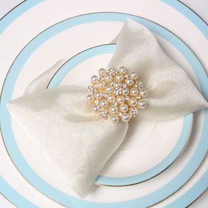 Napkin Rings 6pcs lot Fashion napkin ring wedding pearl buckle brick festive table jewelry paper towel 230725