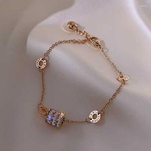 Charm Bracelets Simple Gold Plated Bracelet Zircon Circle Roman Digital For Women's Party Jewelry Anniversary Gift