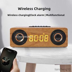 Taşınabilir Hoparlörler Çalar Saat Çok Fonksiyonlu Ahşap Kablosuz Bluetooth Hoparlör Subwoofer TV Soundbar Bilgisayar Hoparlörleri İçin Ev Sinema Sütunu R230727