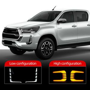 2PCS Car LED Daytime Running Light For Toyota Hilux Revo Rocco 2020 2021 2022 Turn Yellow Signal Relay 12V DRL Daylight2915