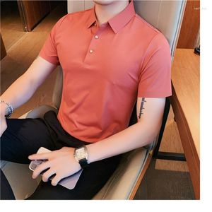 Polo Masculino de Alta Qualidade Sólida Lapela Business Office Social Manga Curta Camisa Pólo Summer Ice Seda Traceless Casual Masculino Slim Club Tee