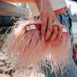 Evening Bags Ostrich Feather Purses and Handbags Luxury Party Clutch Bag Women Ring Small Chain Shoulder Crossbody 230725