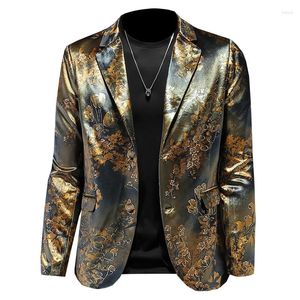 Mäns kostymer Mens Golden Blazers Slim Fit For Men Business Formal Coat Hollow-Out Jacquard Wedding Sackets Male Fashion