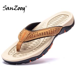 Slippers Summer Outdoor PU Leather Flat Casual Mens Flip Flops s Beach HardWearing Plus Big Size Drop 230726