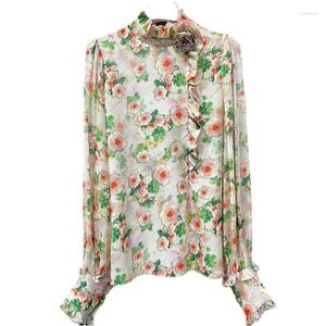 Camicette da donna camicia albicocca 2023 primavera autunno vintage panno in rotolo temperamento rosa colletto alla coreana donna