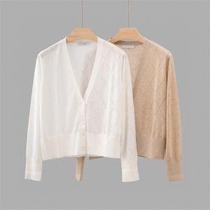 Kvinnors stickor Tees Naizaiga Autumn Diamond Hollow Knit Cardigan Solid Color Short Joker Wool Long Sleeve Coat XSSM13 230725