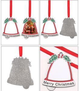 DHL100pcs Bag Parts Sublimation DIY White Blank Zinc Alloy Bell Merry Christmas Keychain