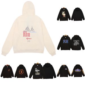 2023 Felpe con cappuccio da uomo Rhude Felpa con cappuccio Lettera Stampa Manica lunga Moda Donna Felpe Maglione di lusso Felpa con cappuccio Hip Hop Top in cotone causale taglia S-XL