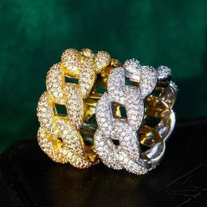 925 Стерлинговое серебряное золото, покрытое Iced Out Кубинские кольца