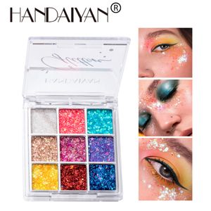 Glitzer-Lidschatten-Palette, Make-up, 9 Farben, Körperkleber, Gel-Palette, bunt, schimmernd, funkelnder Lidschatten, langlebig, professionelle Regenbogen-Bühnen-Gesichtsfarbe