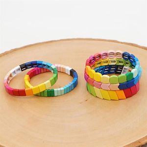Charm Bracelets Shinus Esmalte Azulejo Pulseira Rainbow Beads Multicolor Joias Boho Summer Beach Acessórios Artesanais Joias1219B