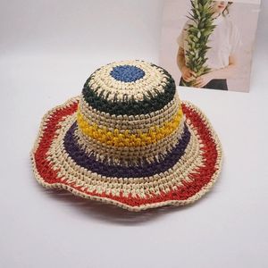 Szerokie grzbiet hatów zagraniczny Oryginalny faktura eksport kolorowy pasek ręcznie tkanin słomy kapelusz żeńska letnia wakacyjna plaża