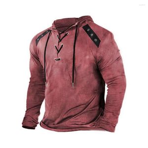 Herren Hoodies Herren Vintage Lace Up Hoodie T-Shirt Erwachsene Männer Herbstmantel Kordelzug Pullover Übergroße Langarm Casual Sweatshirt