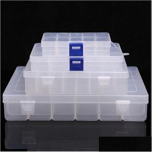 Storage Boxes Bins Transparent Plastic Jewelry Organizer Box 10 15 24 36 Slots Containers Beads Ring Earrings Drop Delivery Home Gar Ot3S6