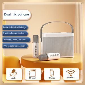 Microfones Handheld Wireless KTV Karaoke Machine com Dual Microphone Mobile Bluetooth Speaker Portable Mini Enceinte 230725