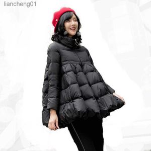Womens winter duck down jacket Cloak Thickening and fattening female coat Casual style 4XL 5XL 6XL 7XL black red navy L230619