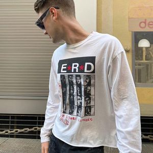 Camisetas masculinas ERD Melancholy Rich Second Generation Letter YK2 Tops Punk Wind Cotton Loose Retratos Impressos Mangas Compridas Street T-shirts