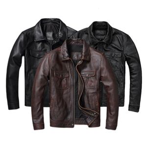 Erkek yelek vintage kahverengi kırmızı orijinal deri ceket erkekler 100 Cowhide doğal ceketler adam sonbahar giyim ceket inek 230726