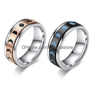 Anéis de banda reduzem a ansiedade Rotatable Moon Solar Ring Aço inoxidável Decompress For Women Men Fashion Jewelry Drop Delivery Dhowy