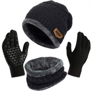 Şapkalar eşarp setleri unisex beanies şapka fular eldivenleri Set Kış kalın sıcak kapak erkekler için kadınlar katı bere yumuşak dokunmatik ekran örgü