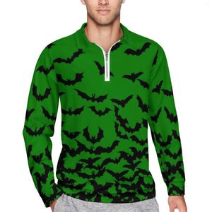 Polo da uomo Just Bats Polo verde Autunno Halloween Zipper Camicia casual Manica lunga Colletto rovesciato Design vintage T-shirt oversize