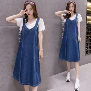 Casual Dresses Relaxed Strap Slim Denim Dress Fit Girls Blue Mid Length Vestidos Sewing Thread Style Summer Fashion