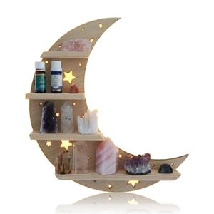 Decorative Objects Figurines Wall Mounted Crystal Display Moon Shelf Wood Decor Wooden Rustic Living Bedroom Storage Rack 230725