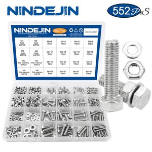 NINDEJIN Nail 552pcs set stainless steel m3 m4 m5 m6 external hex hexagon head screw set286H