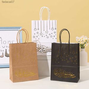 5pcs Eid Mubarak Kraft Paper Gift Bags Eid Party Cookie Candy Packaging Box Ramadan Kareem Muslim Islamic Festival Party Favors L230620