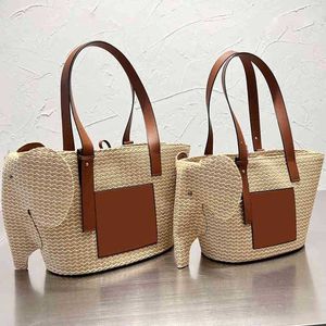 Le omuz çantaları totes yaz dokuma çanta moda fil dekorasyon dokuma kova çantası kadın çanta çanta crossbody çanta alışveriş çantaları çanta 220629