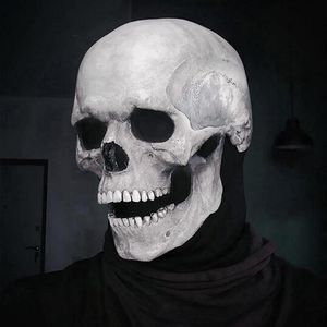 Máscaras de festa de cabeça cheia máscara de caveira capacete com mandíbula móvel máscara de caveira Halloween máscara de terror fantasma máscaras faciais para festa de cosplay 230727