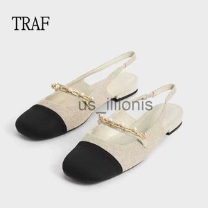 Отсти туфли Traf Flat Shoes Women 2022 Модная ловковая квадратная квадратная нога весенняя осенняя одиночная обувь Мэри Джейн Блэк Простые женские туфли J230727