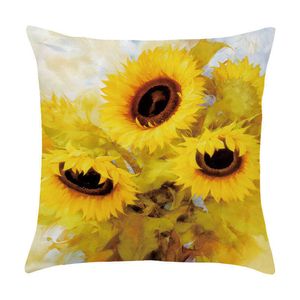 Cushion/Decorative Customizable European Oil Painting Sunflower Photo Series case Square Linen Sofa case Home Party Car Bedding