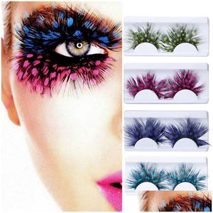 Outros itens de saúde e beleza Colorf Fashion 3D Maquiagem para os olhos Cílios postiços Exagerado Arte de palco Laranja falsa Penas Cílios Drop Delive Dhbh3