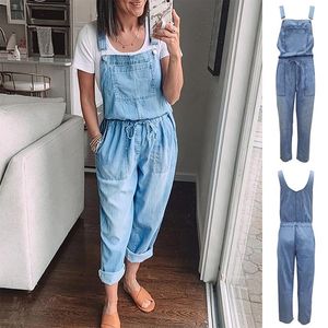 Kleid Helisopus Neue Weiche Denim Frauen Overall Hohe Taille Einfarbig Lose Denim Hosen Jeans Lose Kordelzug Overalls