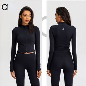 AL feminino yoga mangas compridas jaqueta cor sólida nude esportes moldar cintura apertada fitness solto jogging roupas esportivas com logotipo