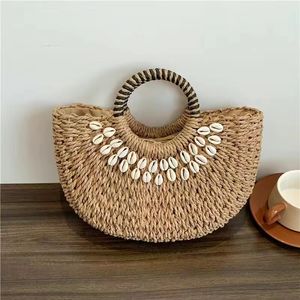 Shell Decor Straw Handbag Top-handle Fashion Totes Bags