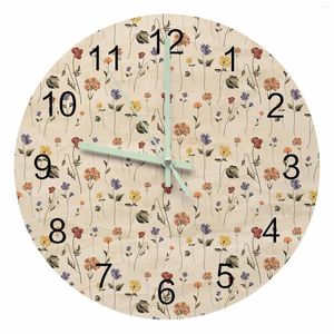 Wall Clocks Retro Floral Wildflowers Luminous Pointer Clock Home Ornaments Round Silent Living Room Bedroom Office Decor