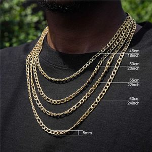 Hip 3mm 5mm Unisex Figaro Chain Cuban Necklace Stainless Steel Waterproof Choker for Women Men Jewelry Gold Silver Color