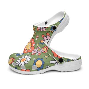 Sapatos personalizados diy chinelos masculinos femininos lindas flores em um fundo verde tênis tênis 36-48